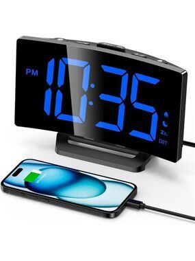 Digital Alarm Clock Large Display LED Bedside Clock USB Charging Snooze Adjustab
